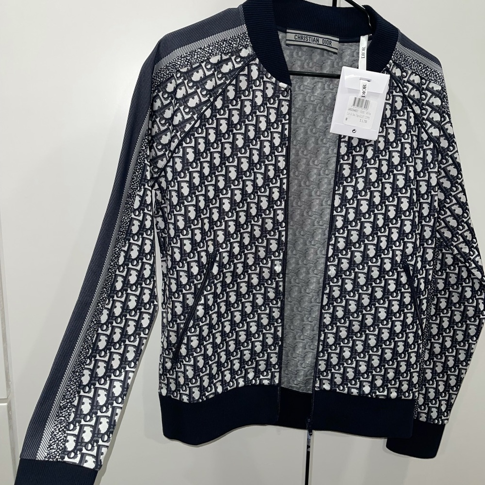 CHRISTIAN DIOR OBLIQUE LOGO JACKET NAVY MEDIUM NWT